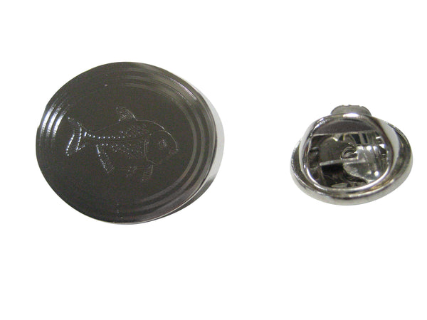 Silver Toned Oval Etched Piranha Pirana Fish Lapel Pin