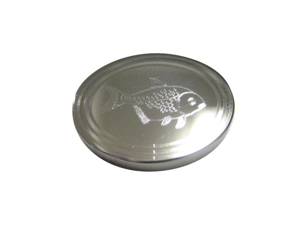 Silver Toned Oval Etched Piranha Pirana Fish Magnet