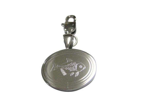 Silver Toned Oval Etched Piranha Pirana Fish Pendant Zipper Pull Charm