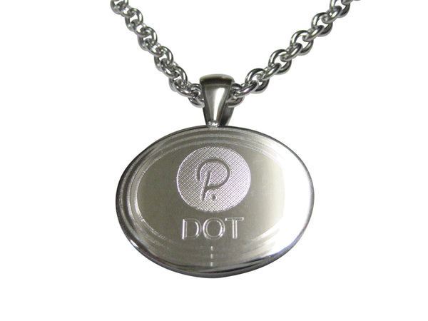 Silver Toned Oval Etched Polkadot Coin Cryptocurrency Blockchain Pendant Necklace
