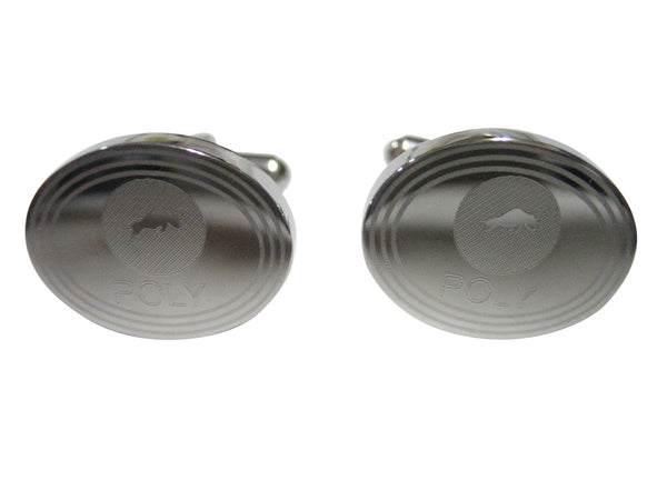 Silver Toned Oval Etched Polymath Coin POLY Cryptocurrency Blockchain Cufflinks