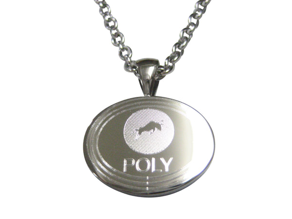 Silver Toned Oval Etched Polymath Coin POLY Cryptocurrency Blockchain Pendant Necklace
