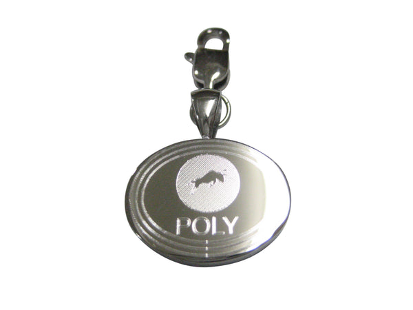 Silver Toned Oval Etched Polymath Coin POLY Cryptocurrency Blockchain Pendant Zipper Pull Charm
