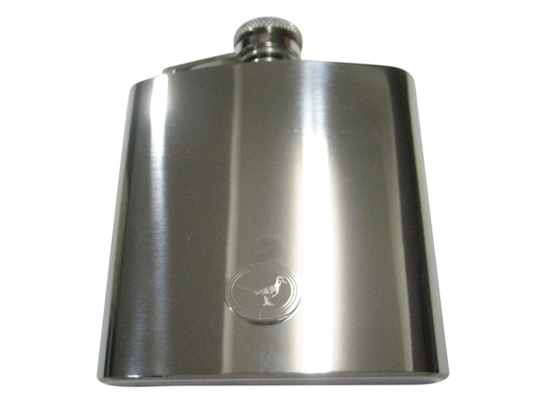 Silver Toned Oval Etched Roadrunner Bird 6oz Flask