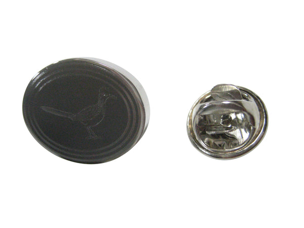 Silver Toned Oval Etched Roadrunner Bird Lapel Pin