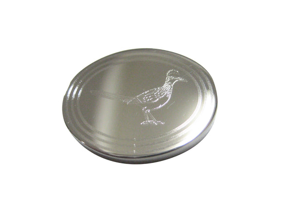 Silver Toned Oval Etched Roadrunner Bird Magnet