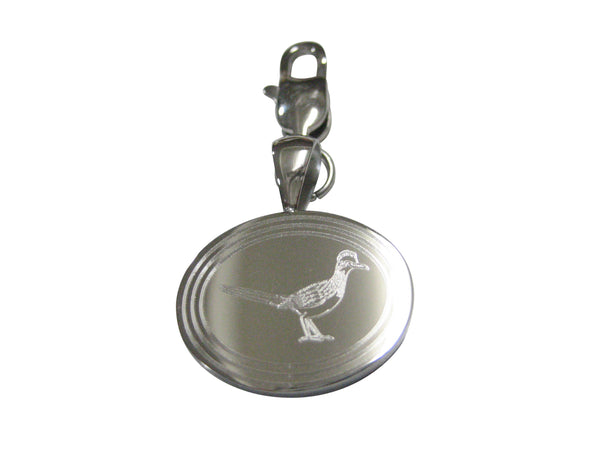 Silver Toned Oval Etched Roadrunner Bird Pendant Zipper Pull Charm