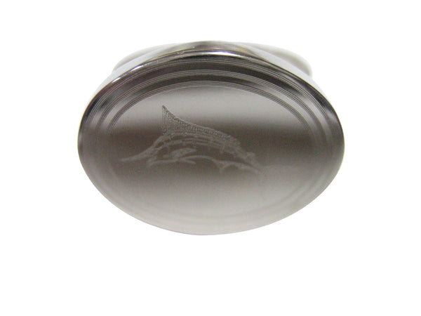 Silver Toned Oval Etched Sailfish Marlin Fish Adjustable Size Fashion Ring