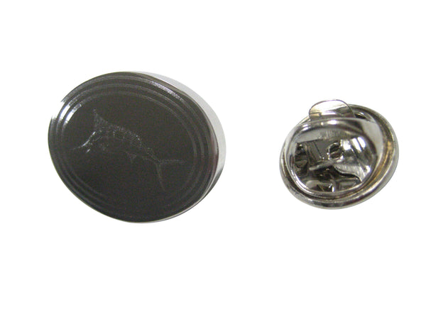 Silver Toned Oval Etched Sailfish Marlin Fish Lapel Pin