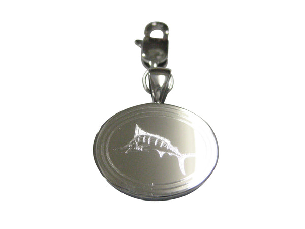 Silver Toned Oval Etched Sailfish Marlin Fish Pendant Zipper Pull Charm