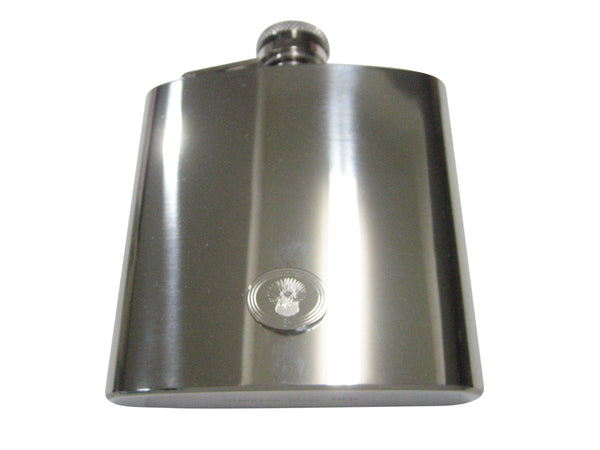 Silver Toned Oval Etched Sea Anemone 6oz Flask