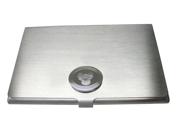 Silver Toned Oval Etched Sea Anemone Business Card Holder