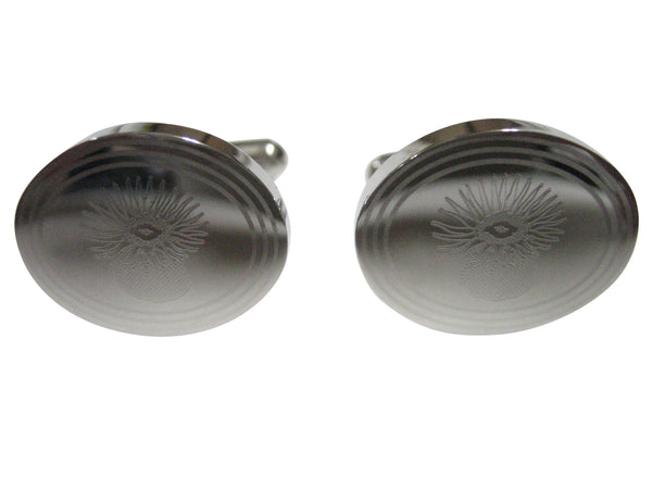 Silver Toned Oval Etched Sea Anemone Cufflinks