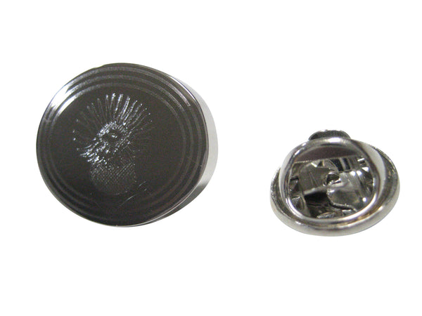 Silver Toned Oval Etched Sea Anemone Lapel Pin