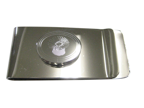 Silver Toned Oval Etched Sea Anemone Money Clip
