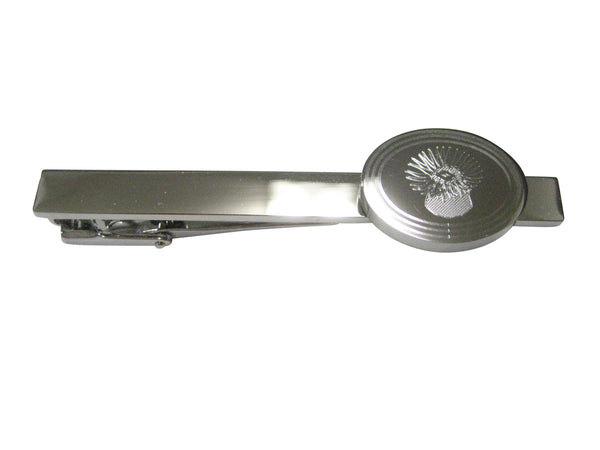 Silver Toned Oval Etched Sea Anemone Tie Clip