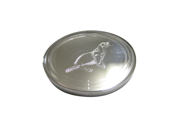 Silver Toned Oval Etched Sea Lion Magnet