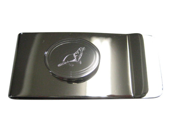 Silver Toned Oval Etched Sea Lion Money Clip