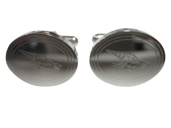 Silver Toned Oval Etched Sea Shell Cufflinks