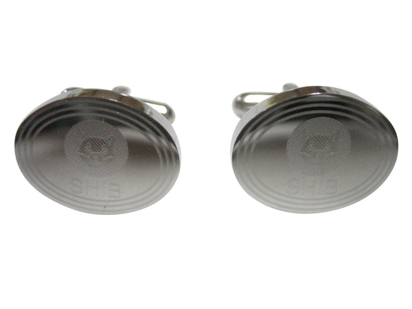 Silver Toned Oval Etched Shiba Inu Coin SHIB Cryptocurrency Blockchain Cufflinks