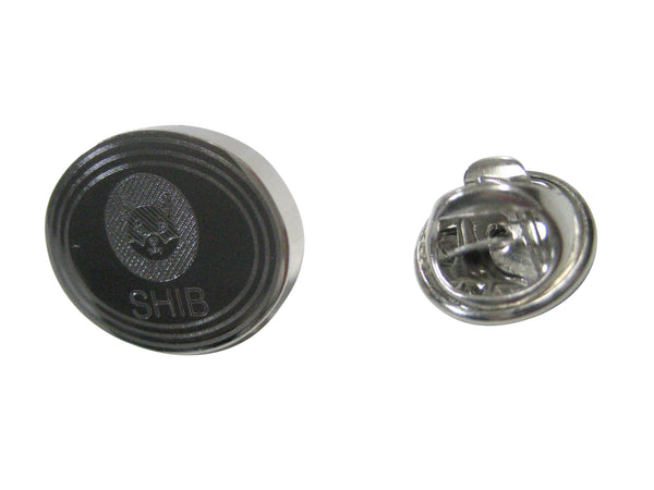 Silver Toned Oval Etched Shiba Inu Coin SHIB Cryptocurrency Blockchain Lapel Pin