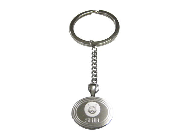 Silver Toned Oval Etched Shiba Inu Coin SHIB Cryptocurrency Blockchain Pendant Keychain