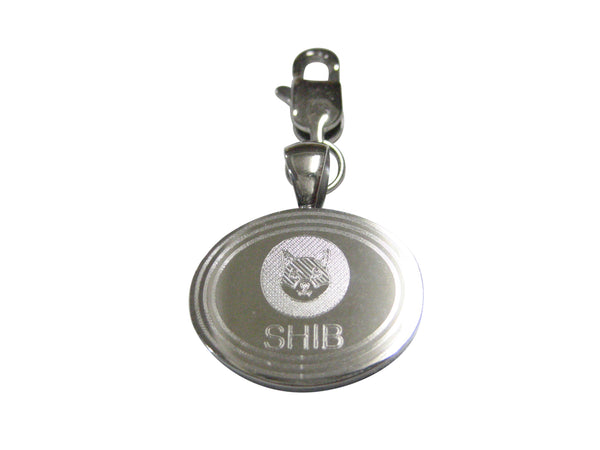 Silver Toned Oval Etched Shiba Inu Coin SHIB Cryptocurrency Blockchain Pendant Zipper Pull Charm