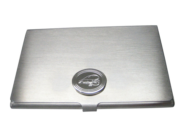 Silver Toned Oval Etched Shrimp Business Card Holder