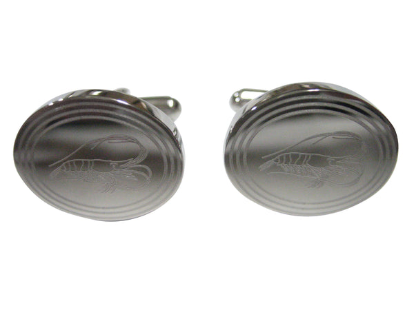 Silver Toned Oval Etched Shrimp Cufflinks