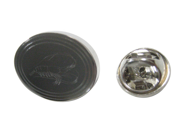 Silver Toned Oval Etched Shrimp Lapel Pin