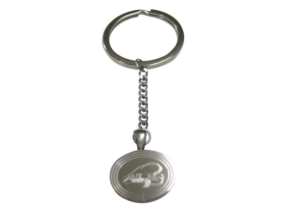 Silver Toned Oval Etched Shrimp Pendant Keychain