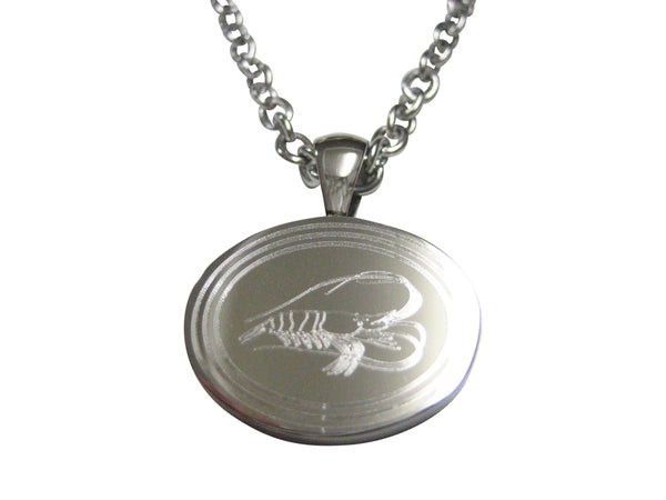 Silver Toned Oval Etched Shrimp Pendant Necklace