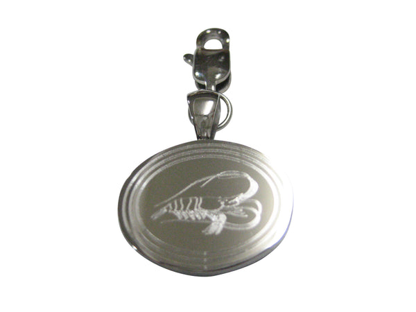 Silver Toned Oval Etched Shrimp Pendant Zipper Pull Charm
