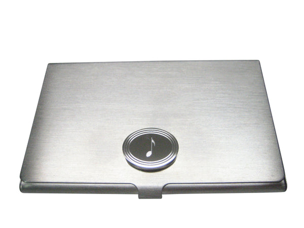 Silver Toned Oval Etched Single Quaver Musical Note Business Card Holder