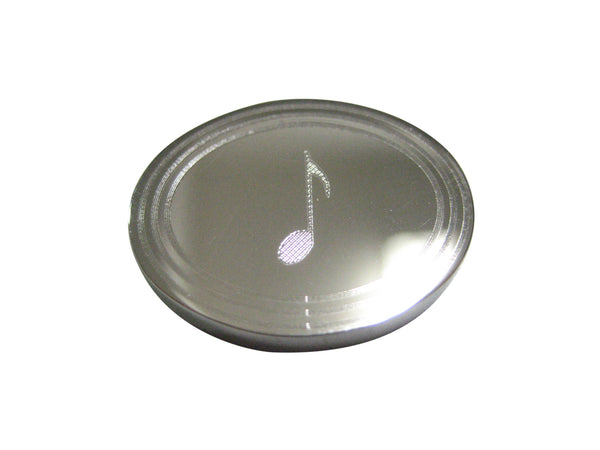 Silver Toned Oval Etched Single Quaver Musical Note Magnet