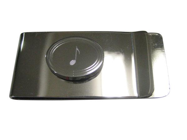 Silver Toned Oval Etched Single Quaver Musical Note Money Clip