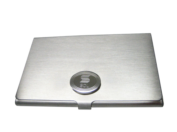 Silver Toned Oval Etched Solana Coin Cryptocurrency Blockchain Business Card Holder