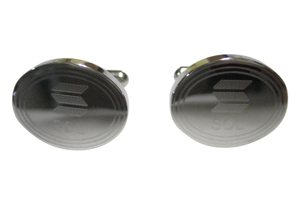 Silver Toned Oval Etched Solana Coin Cryptocurrency Blockchain Cufflinks