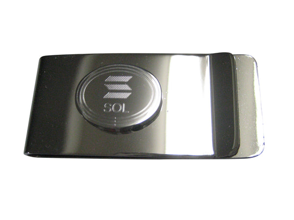 Silver Toned Oval Etched Solana Coin Cryptocurrency Blockchain Money Clip
