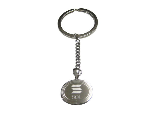 Silver Toned Oval Etched Solana Coin Cryptocurrency Blockchain Pendant Keychain