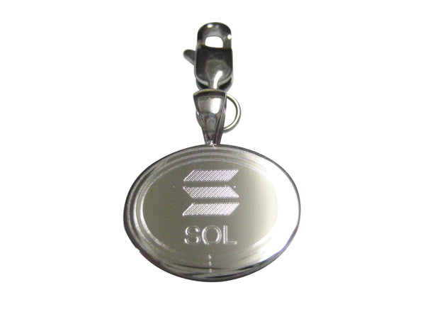 Silver Toned Oval Etched Solana Coin Cryptocurrency Blockchain Pendant Zipper Pull Charm