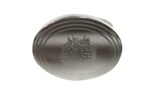 Silver Toned Oval Etched Spikey Puffer Fish Fugu Blowfish Adjustable Size Fashion Ring