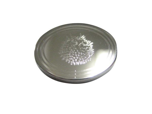 Silver Toned Oval Etched Spikey Puffer Fish Fugu Blowfish Magnet