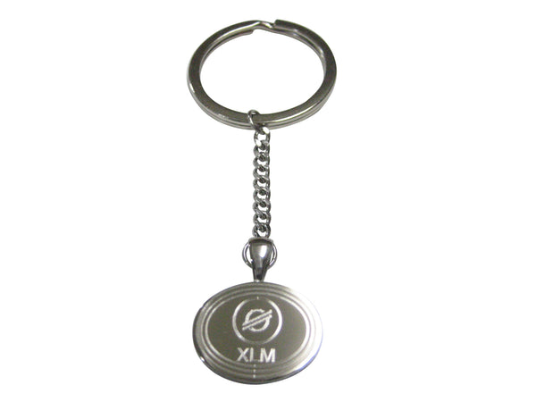 Silver Toned Oval Etched Stellar Lumens Coin XLM Cryptocurrency Blockchain Pendant Keychain