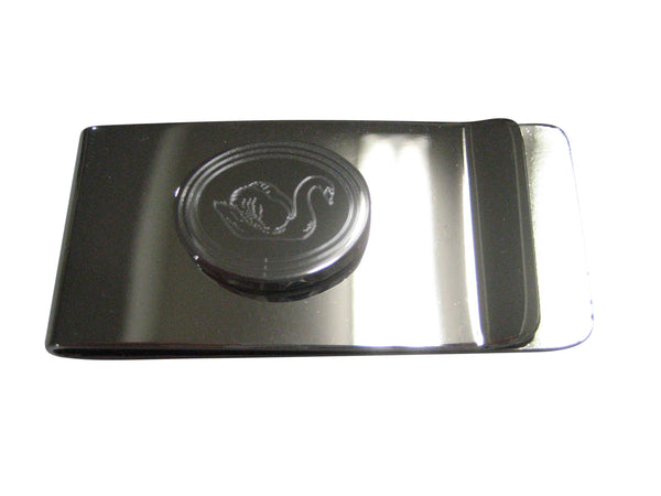 Silver Toned Oval Etched Swan Bird Money Clip