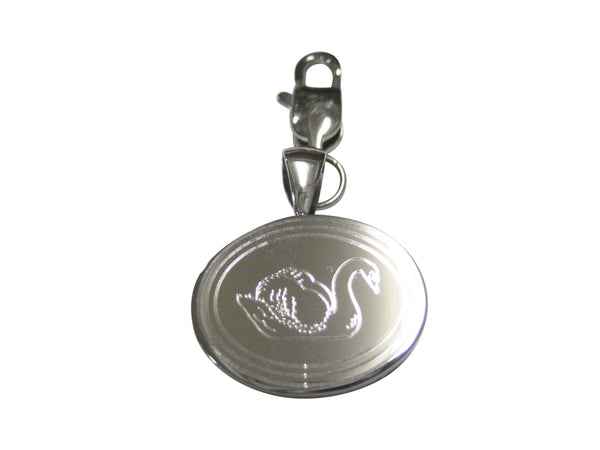 Silver Toned Oval Etched Swan Bird Pendant Zipper Pull Charm