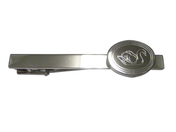 Silver Toned Oval Etched Swan Bird Tie Clip