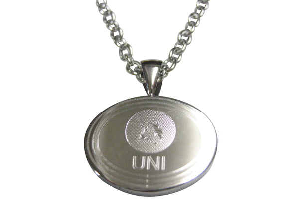 Silver Toned Oval Etched Uniswap Coin Cryptocurrency Blockchain Pendant Necklace