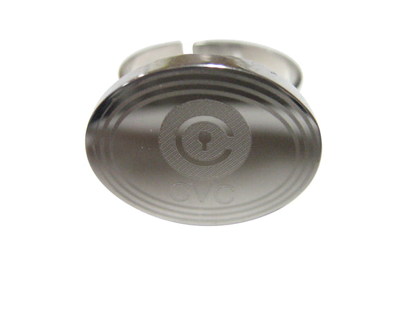 Silver Toned Oval Pendant Etched Civic Coin CVC Cryptocurrency Blockchain Adjustable Size Fashion Ring