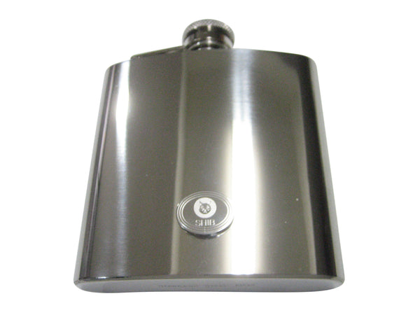 Silver Toned Oval Pendant Etched Shiba Inu Coin SHIB Cryptocurrency Blockchain 6oz Flask